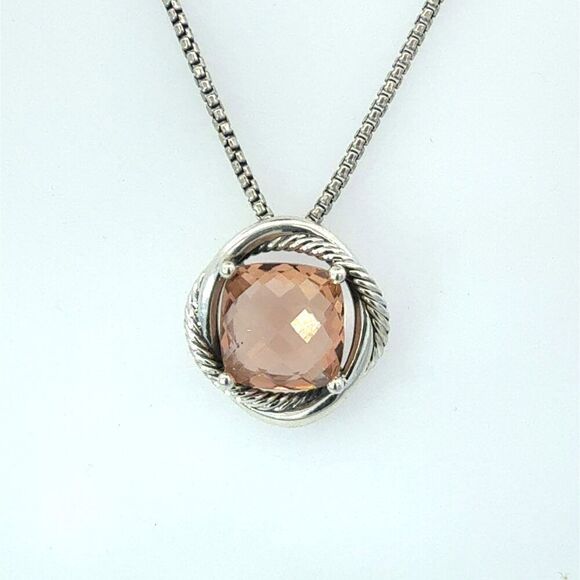 David Yurman Morganite Infinity Necklace 18" 14 mm Sterling Silver Estate DY681 - Picture 3 of 9